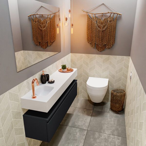 MONDIAZ ANDOR 120cm toiletmeubel urban. LEX 120cm wastafel talc positie links. Met 1 kraangat