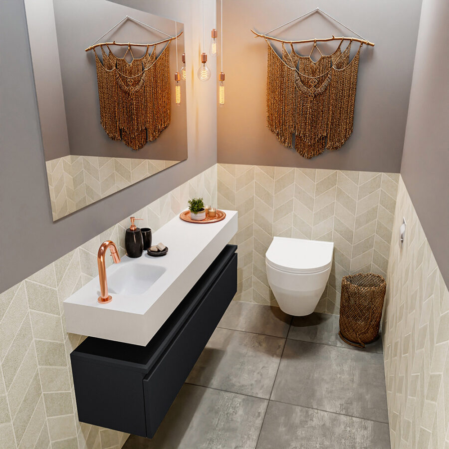 MONDIAZ ANDOR 120cm toiletmeubel urban. LEX 120cm wastafel talc positie links. Met 1 kraangat