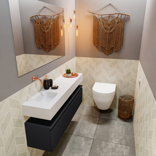 MONDIAZ ANDOR 120cm toiletmeubel urban. LEX 120cm wastafel talc positie links. Zonder kraangat