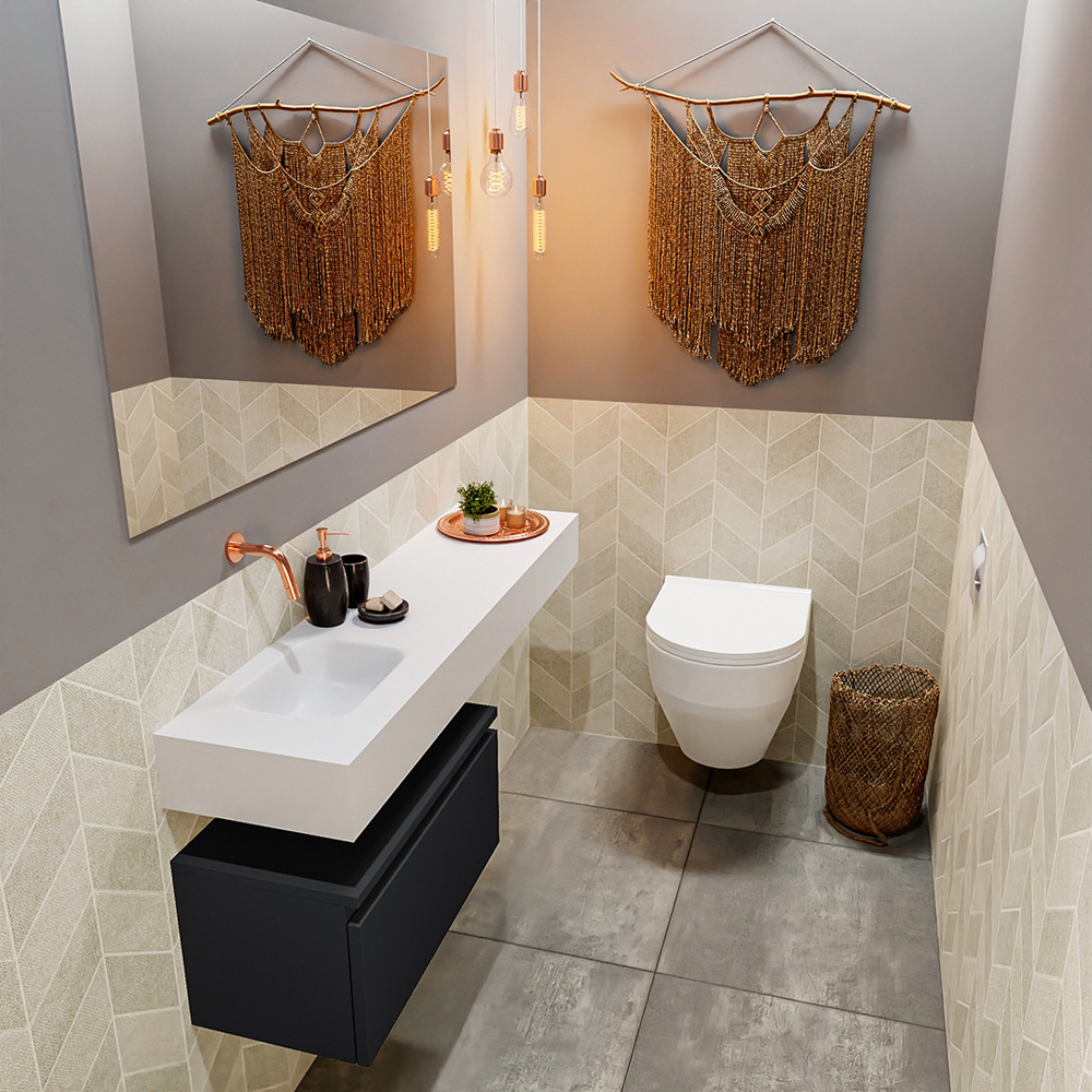 MONDIAZ ANDOR 60cm toiletmeubel urban. LEX 120cm wastafel talc positie links. Zonder kraangat