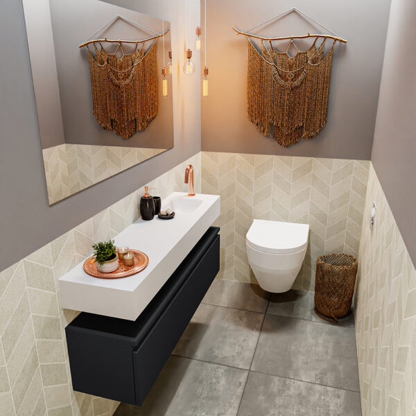 MONDIAZ ANDOR 120cm toiletmeubel urban. LEX 120cm wastafel talc positie rechts. Met 1 kraangat