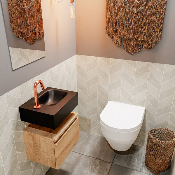 MONDIAZ ANDOR 40cm toiletmeubel washed oak. LEX 40cm wastafel urban positie rechts. Met 1 kraangat