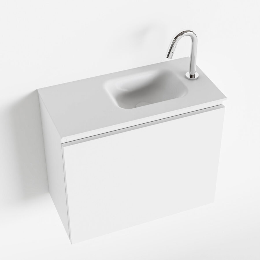 MONDIAZ OLAN 60cm toiletmeubel talc. LEX wastafel talc positie rechts. Met 1 kraangat - Afbeelding 4