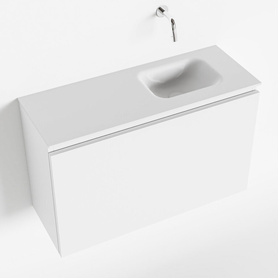 MONDIAZ OLAN 80cm toiletmeubel talc. LEX wastafel talc positie rechts. Zonder kraangat - Afbeelding 4