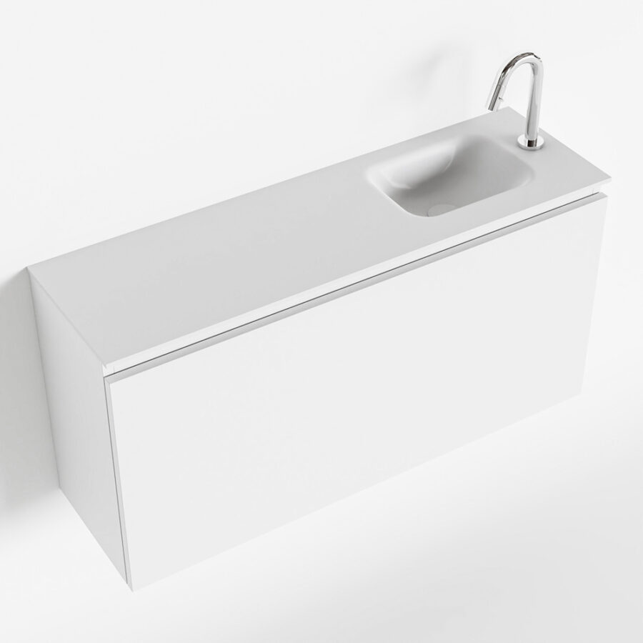 MONDIAZ OLAN 100cm toiletmeubel talc. LEX wastafel talc positie rechts. Met 1 kraangat - Afbeelding 4