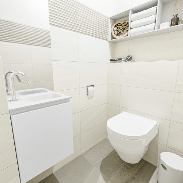 MONDIAZ OLAN 40cm toiletmeubel talc. LEX wastafel talc positie rechts. Met 1 kraangat