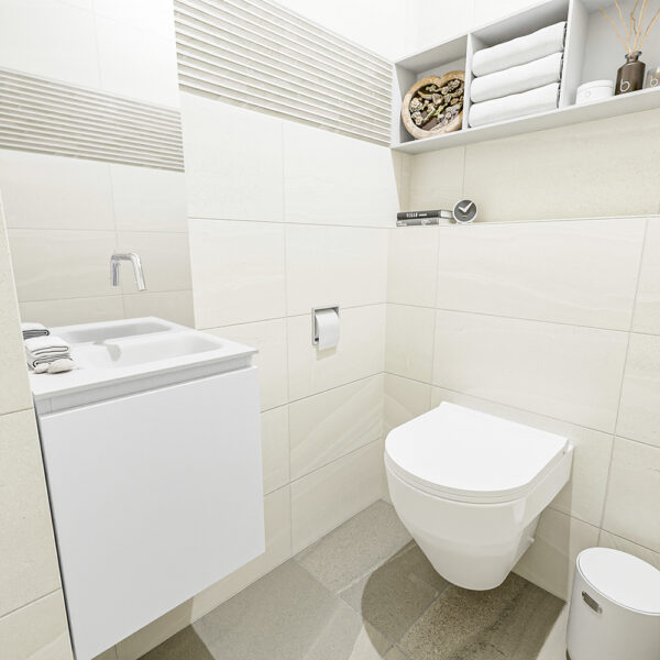 MONDIAZ OLAN 40cm toiletmeubel talc. LEX wastafel talc positie rechts. Zonder kraangat