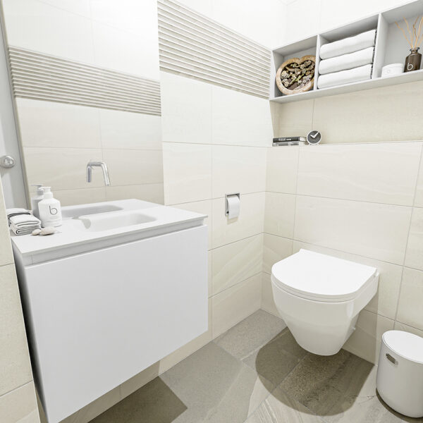 MONDIAZ OLAN 60cm toiletmeubel talc. LEX wastafel talc positie midden. Zonder kraangat