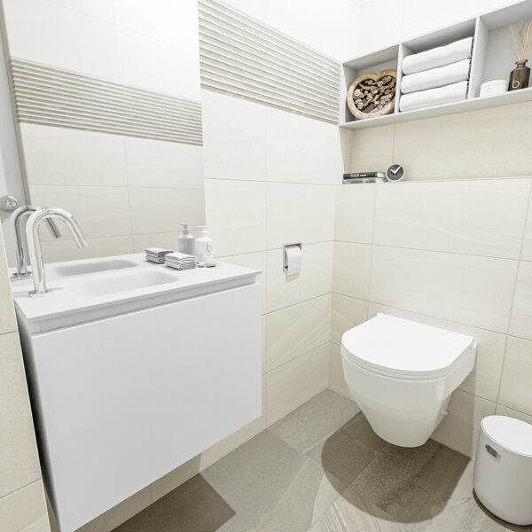 MONDIAZ OLAN 60cm toiletmeubel talc. LEX wastafel talc positie links. Met 1 kraangat