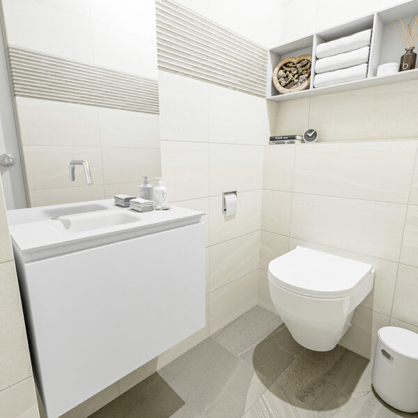 MONDIAZ OLAN 60cm toiletmeubel talc. LEX wastafel talc positie links. Zonder kraangat