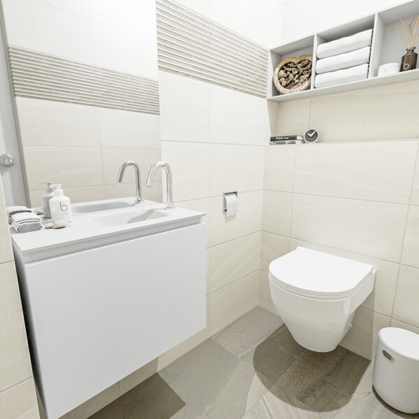 MONDIAZ OLAN 60cm toiletmeubel talc. LEX wastafel talc positie rechts. Met 1 kraangat