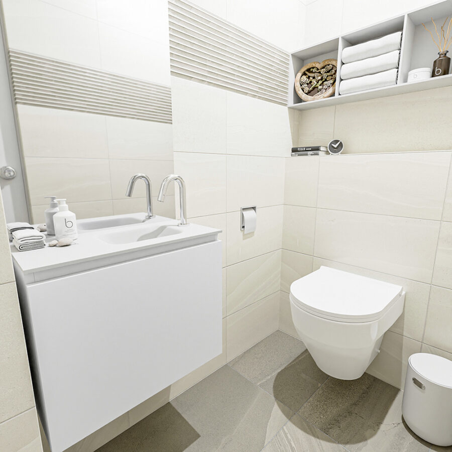 MONDIAZ OLAN 60cm toiletmeubel talc. LEX wastafel talc positie rechts. Met 1 kraangat