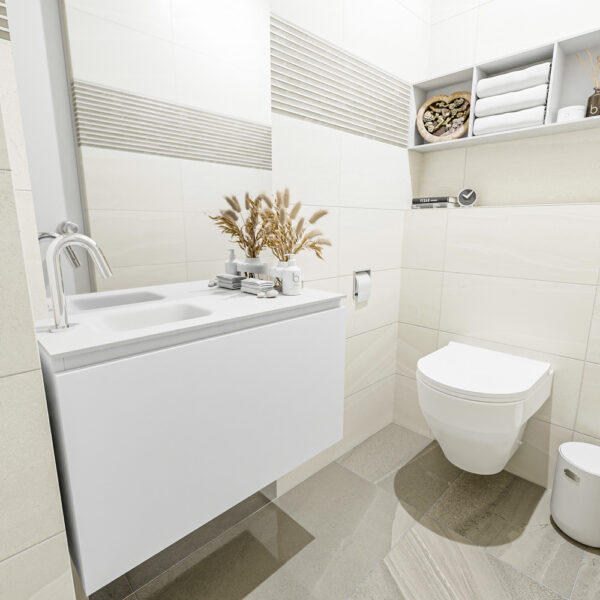 MONDIAZ OLAN 80cm toiletmeubel talc. LEX wastafel talc positie links. Met 1 kraangat
