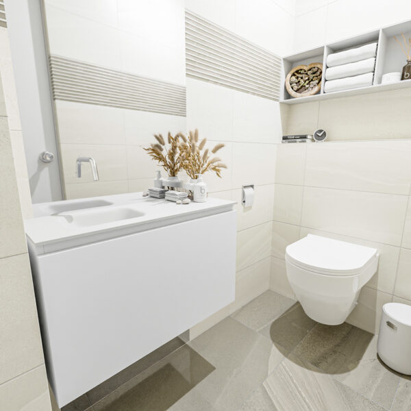 MONDIAZ OLAN 80cm toiletmeubel talc. LEX wastafel talc positie links. Zonder kraangat