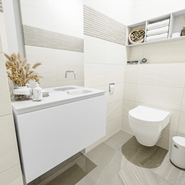 MONDIAZ OLAN 80cm toiletmeubel talc. LEX wastafel talc positie rechts. Zonder kraangat