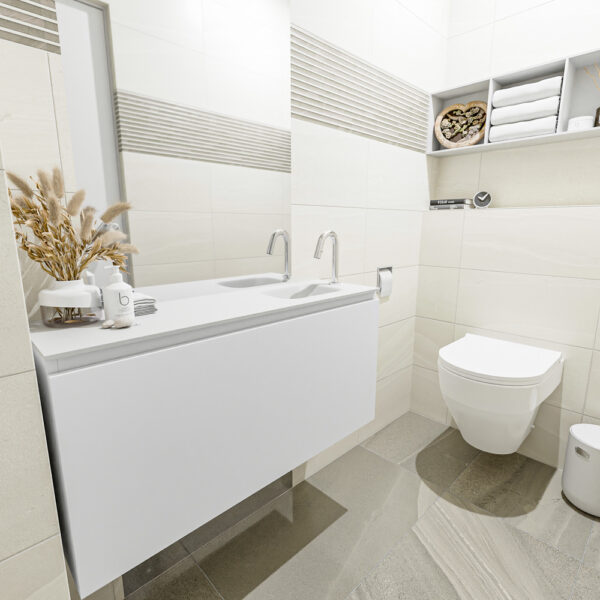 MONDIAZ OLAN 100cm toiletmeubel talc. LEX wastafel talc positie rechts. Met 1 kraangat