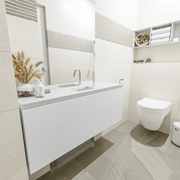 MONDIAZ OLAN 120cm toiletmeubel talc. LEX wastafel talc positie midden. Met 1 kraangat