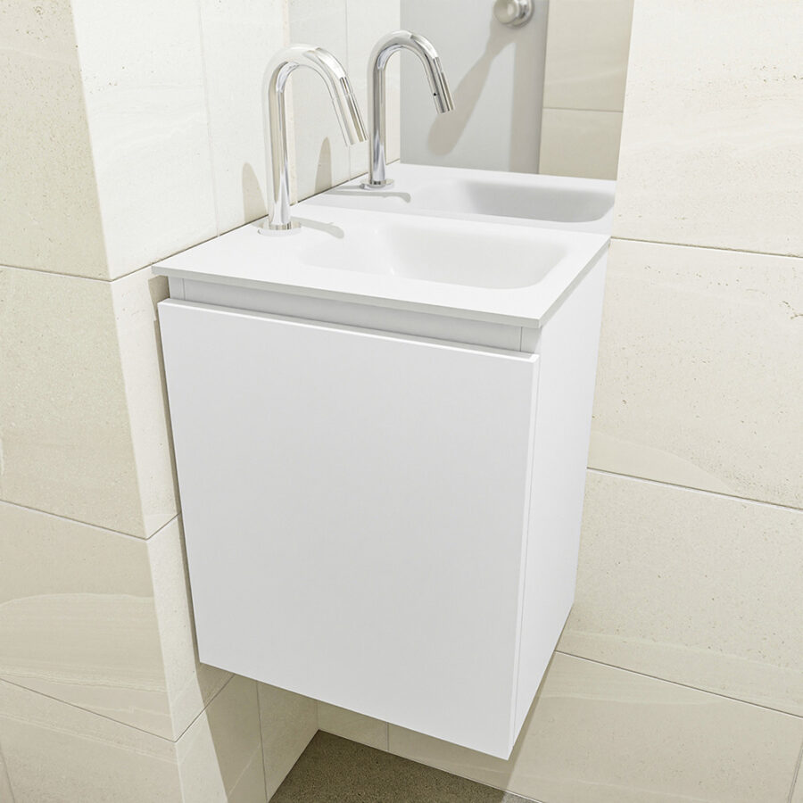 MONDIAZ OLAN 40cm toiletmeubel talc. LEX wastafel talc positie rechts. Met 1 kraangat - Afbeelding 3