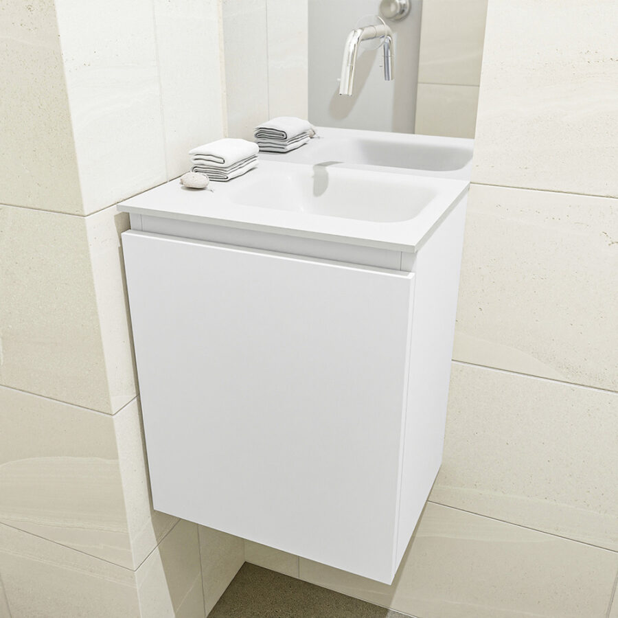 MONDIAZ OLAN 40cm toiletmeubel talc. LEX wastafel talc positie rechts. Zonder kraangat - Afbeelding 3