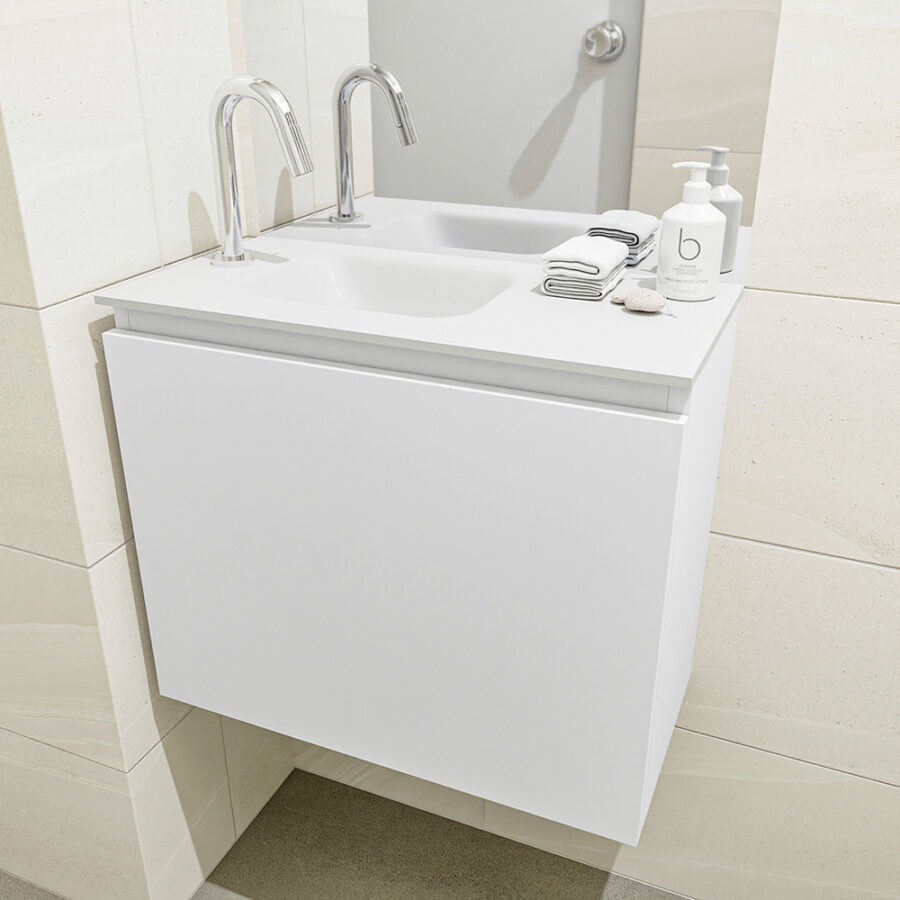 MONDIAZ OLAN 60cm toiletmeubel talc. LEX wastafel talc positie links. Met 1 kraangat - Afbeelding 3