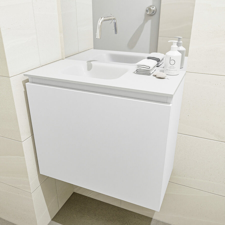 MONDIAZ OLAN 60cm toiletmeubel talc. LEX wastafel talc positie links. Zonder kraangat - Afbeelding 3
