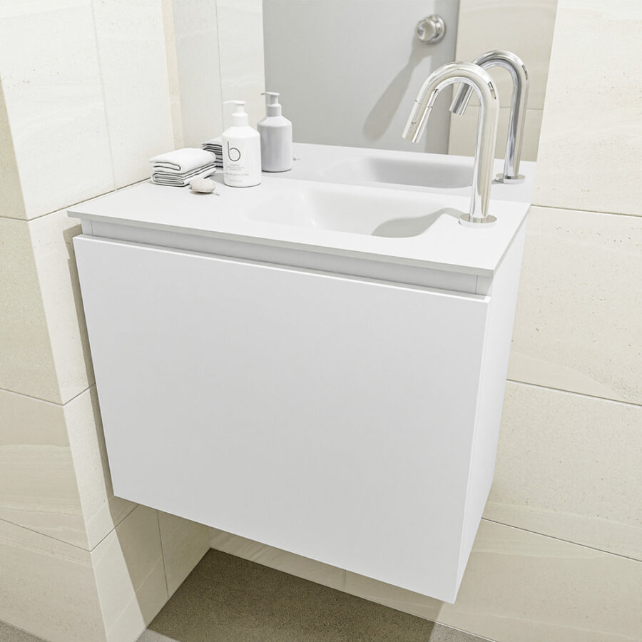 MONDIAZ OLAN 60cm toiletmeubel talc. LEX wastafel talc positie rechts. Met 1 kraangat - Afbeelding 3