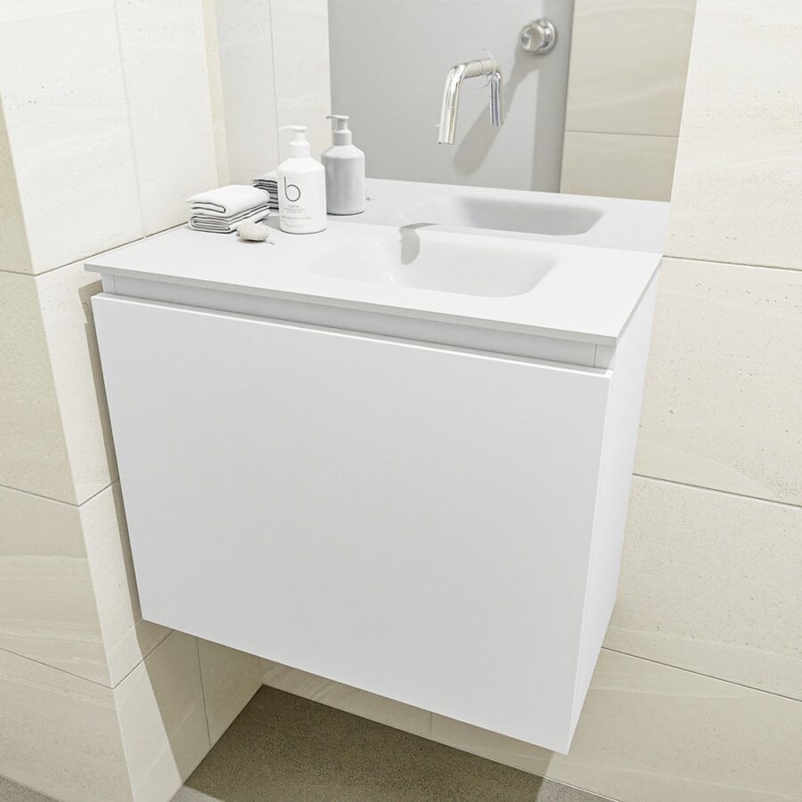 MONDIAZ OLAN 60cm toiletmeubel talc. LEX wastafel talc positie rechts. Zonder kraangat - Afbeelding 3