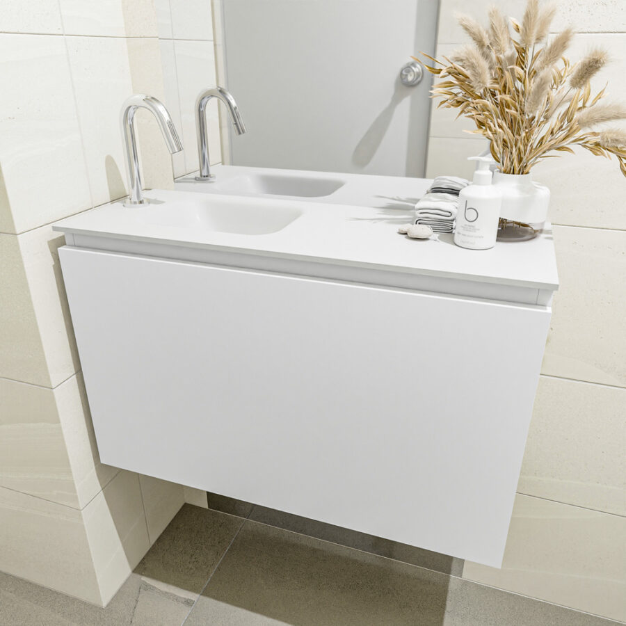 MONDIAZ OLAN 80cm toiletmeubel talc. LEX wastafel talc positie links. Met 1 kraangat - Afbeelding 3