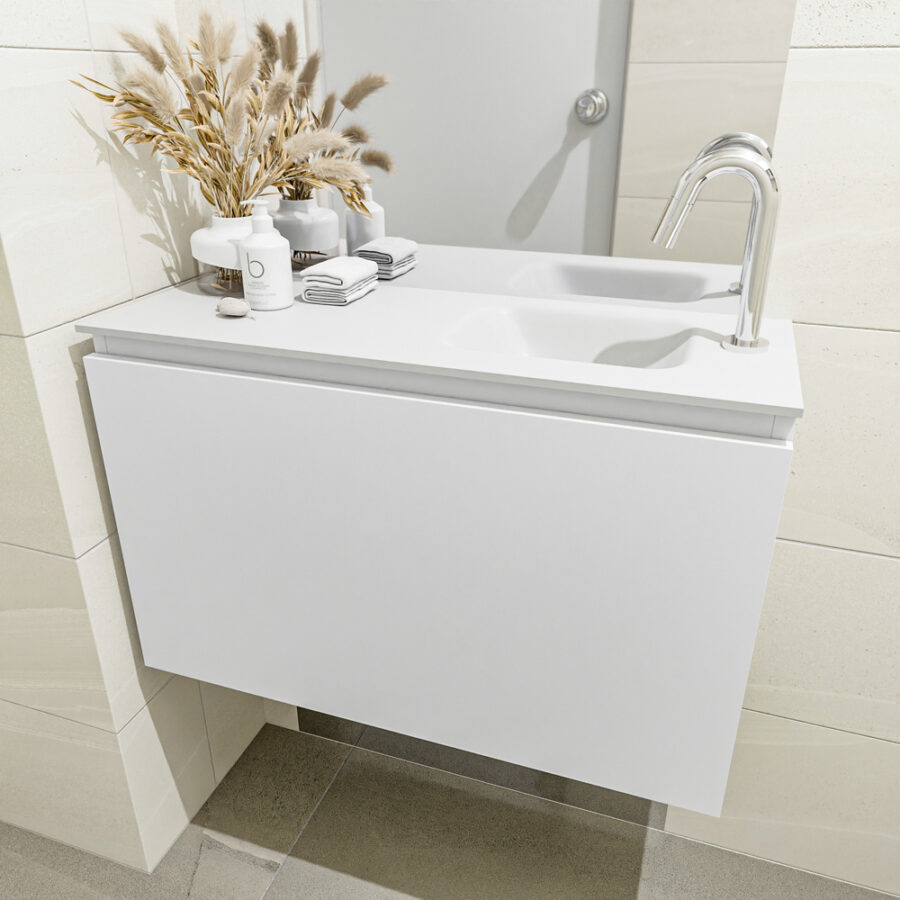 MONDIAZ OLAN 80cm toiletmeubel talc. LEX wastafel talc positie rechts. Met 1 kraangat - Afbeelding 3