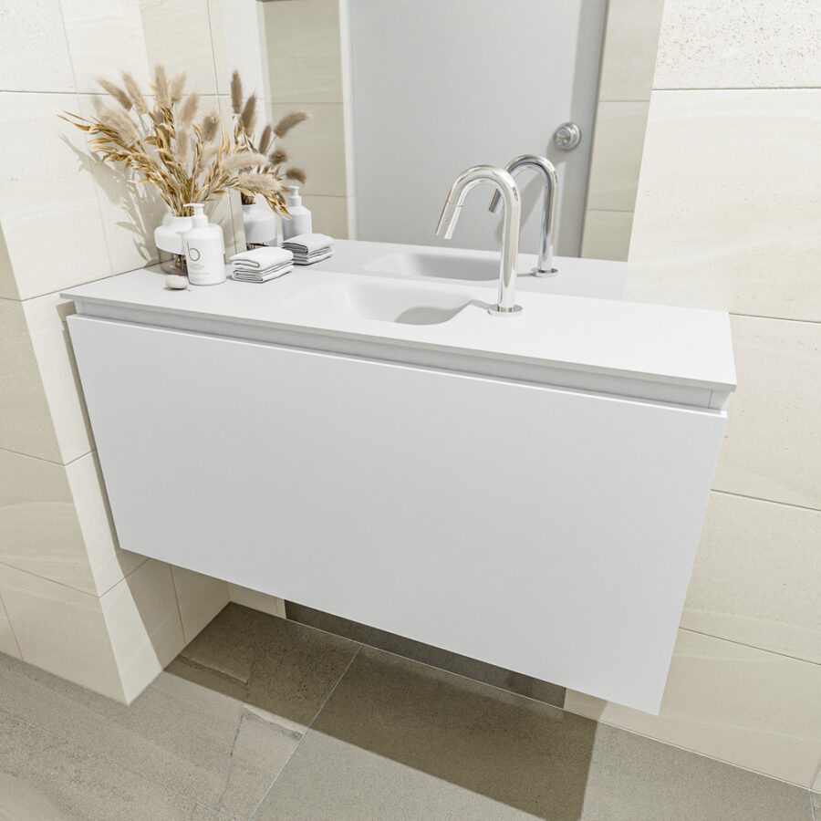 MONDIAZ OLAN 100cm toiletmeubel talc. LEX wastafel talc positie midden. Met 1 kraangat - Afbeelding 3