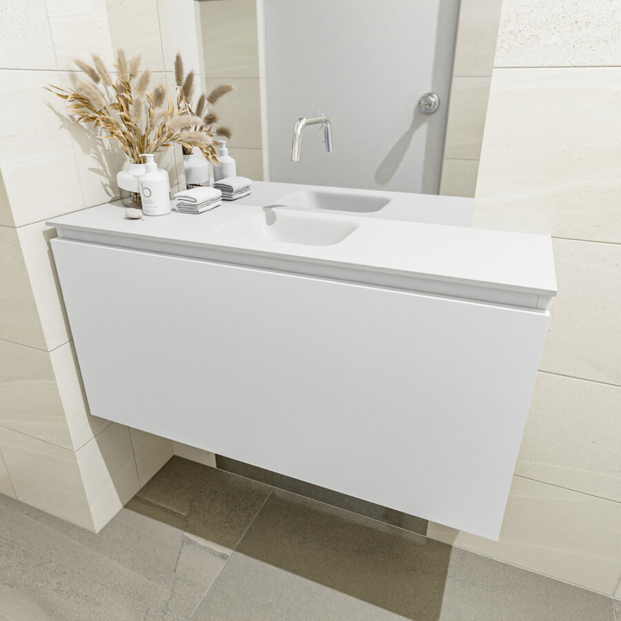 MONDIAZ OLAN 100cm toiletmeubel talc. LEX wastafel talc positie midden. Zonder kraangat - Afbeelding 3