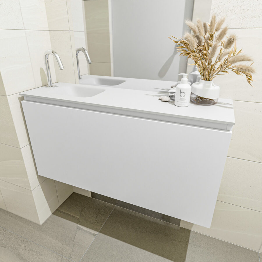 MONDIAZ OLAN 100cm toiletmeubel talc. LEX wastafel talc positie links. Met 1 kraangat - Afbeelding 3