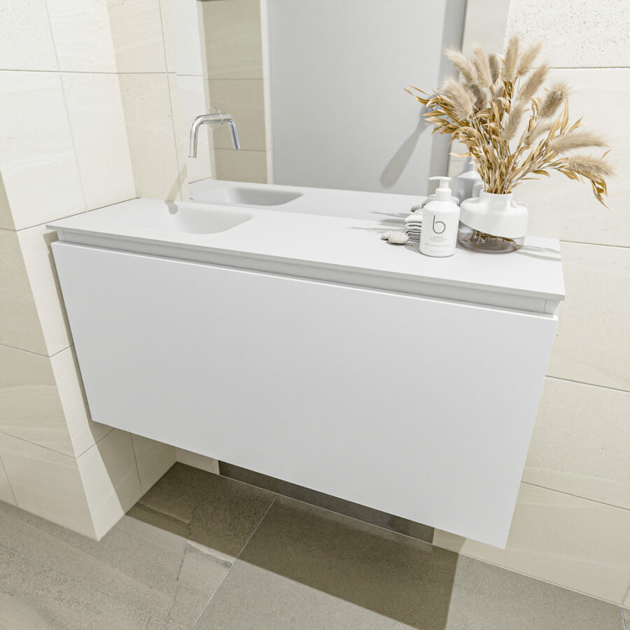 MONDIAZ OLAN 100cm toiletmeubel talc. LEX wastafel talc positie links. Zonder kraangat - Afbeelding 3
