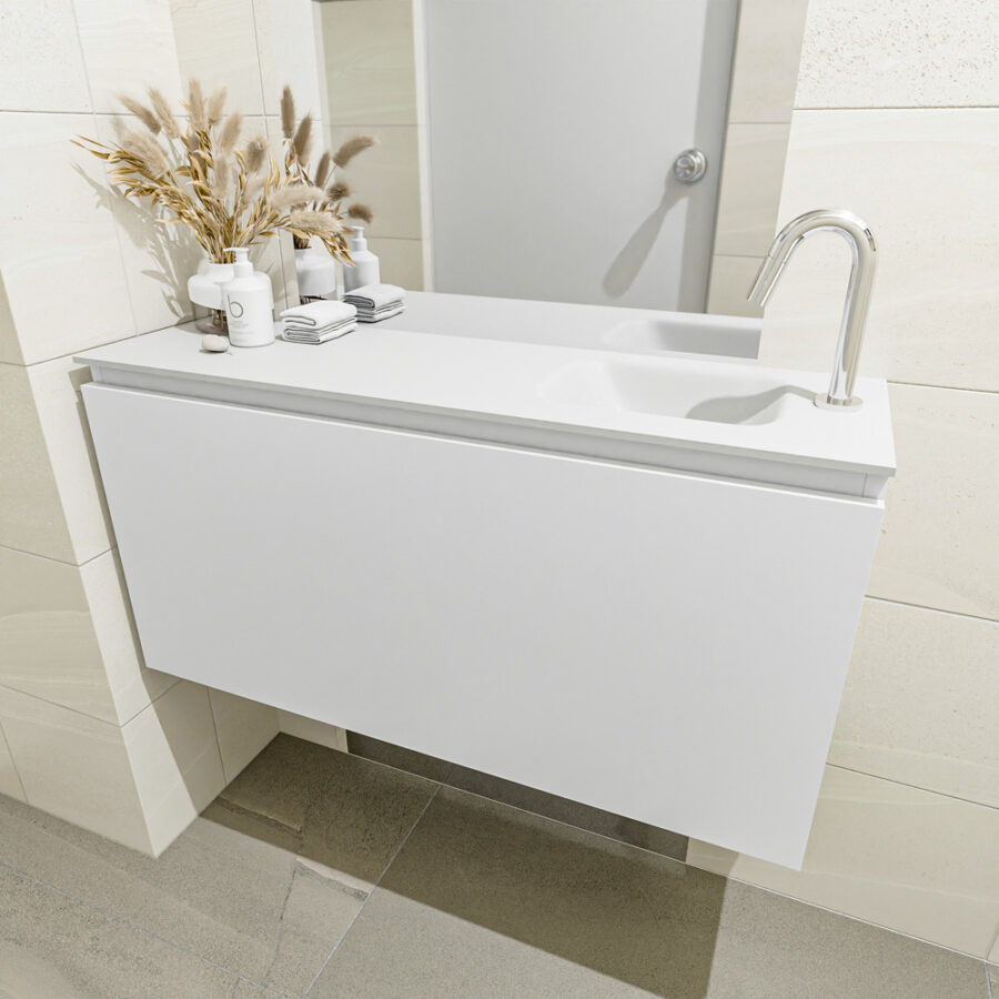 MONDIAZ OLAN 100cm toiletmeubel talc. LEX wastafel talc positie rechts. Met 1 kraangat - Afbeelding 3
