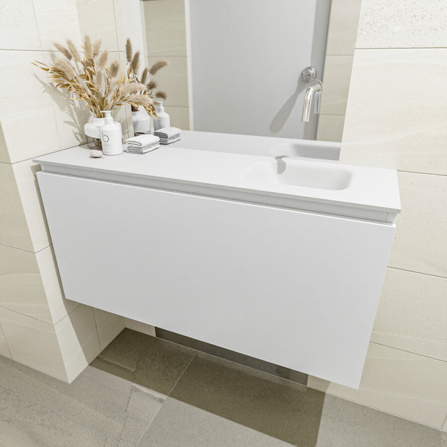 MONDIAZ OLAN 100cm toiletmeubel talc. LEX wastafel talc positie rechts. Zonder kraangat - Afbeelding 3