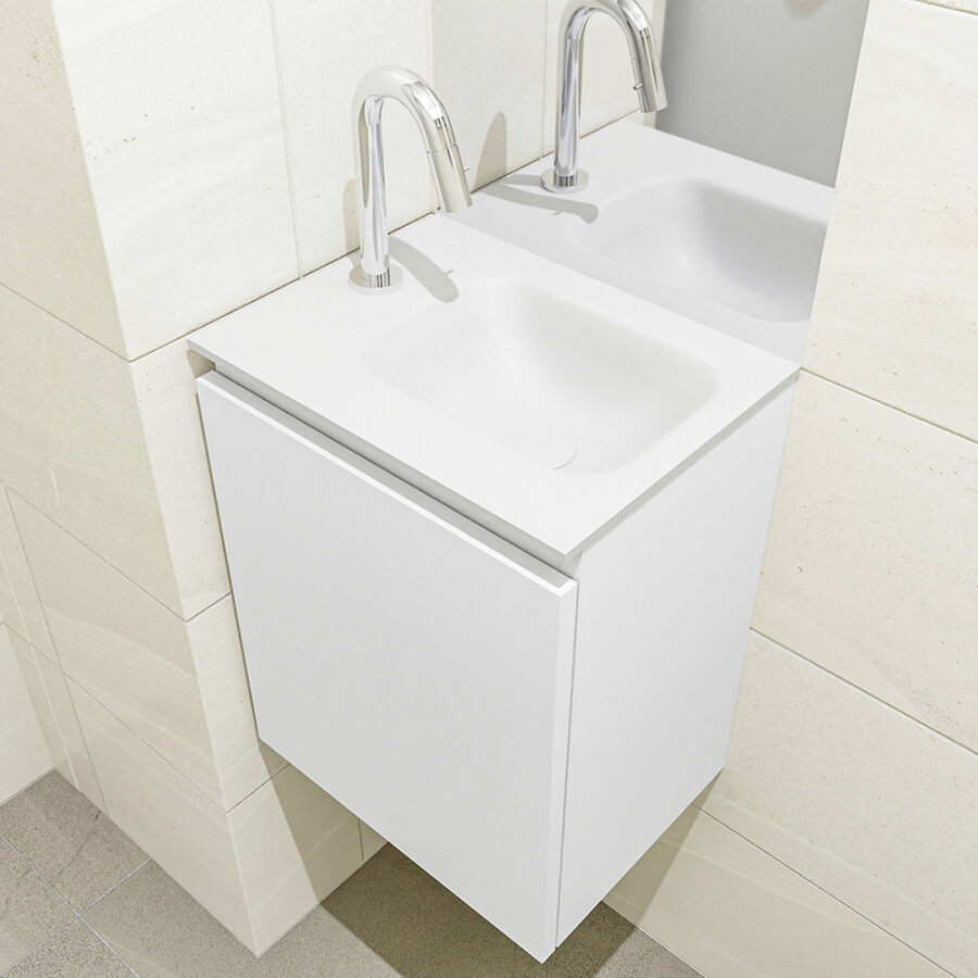 MONDIAZ OLAN 40cm toiletmeubel talc. LEX wastafel talc positie rechts. Met 1 kraangat - Afbeelding 2