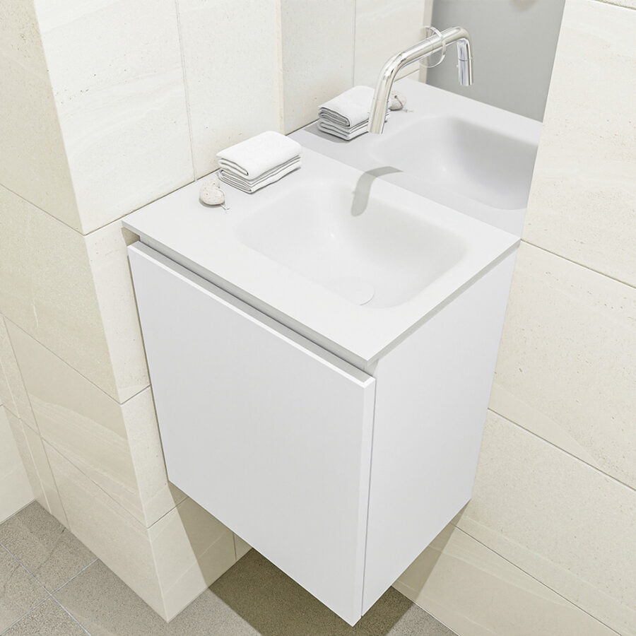 MONDIAZ OLAN 40cm toiletmeubel talc. LEX wastafel talc positie rechts. Zonder kraangat - Afbeelding 2