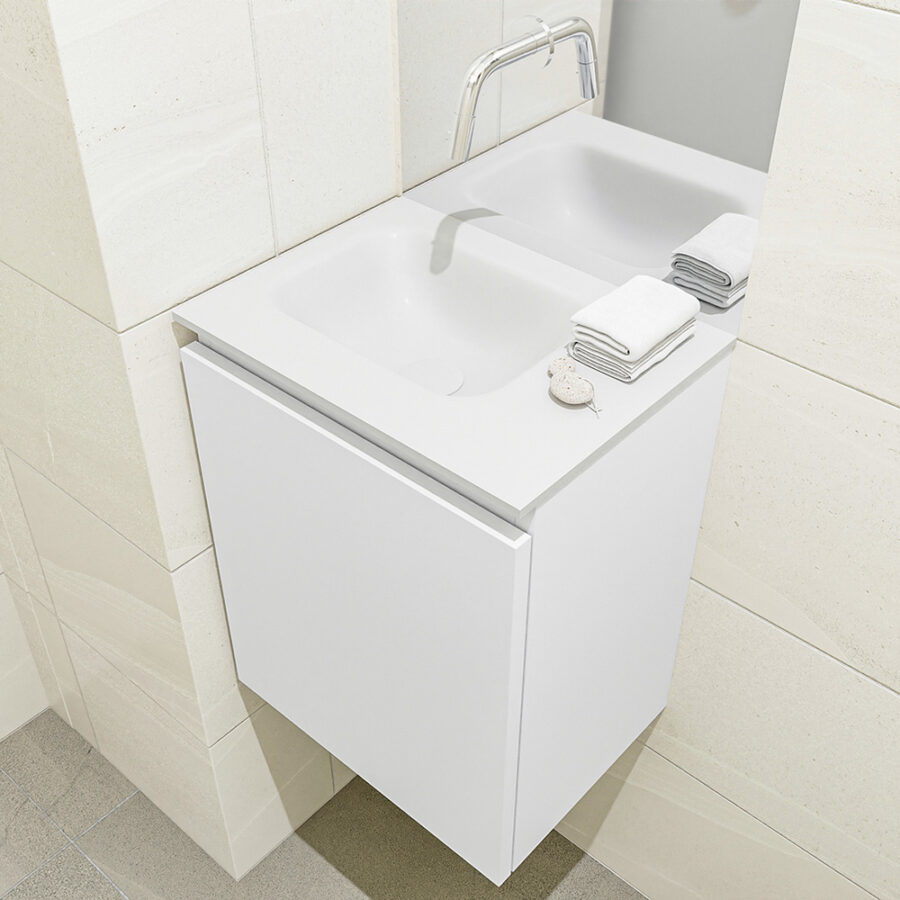 MONDIAZ OLAN 40cm toiletmeubel talc. LEX wastafel talc positie links. Zonder kraangat - Afbeelding 2