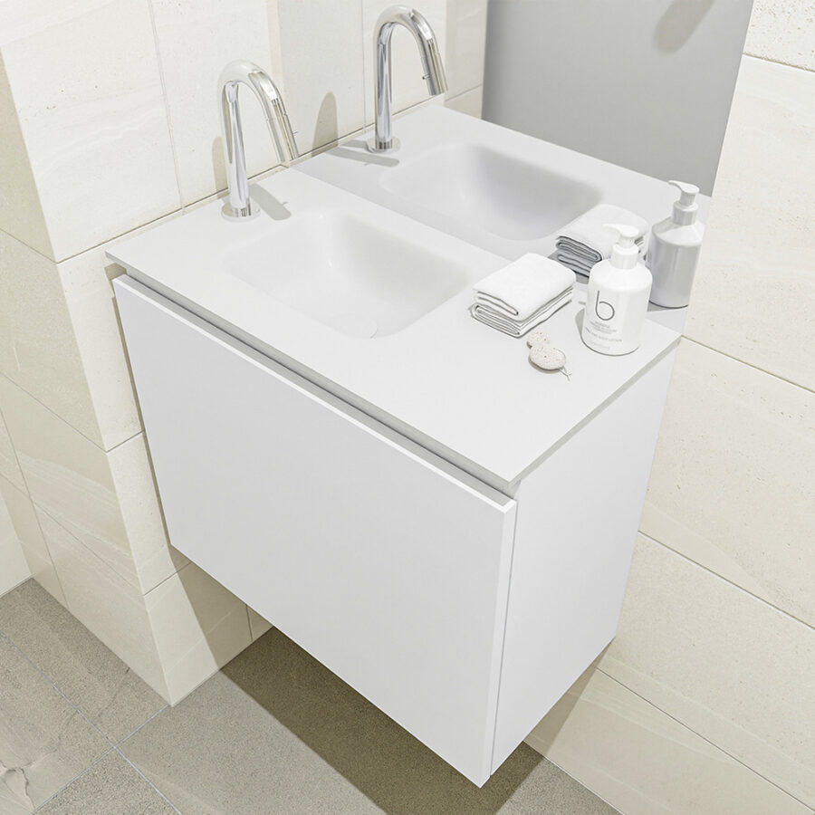 MONDIAZ OLAN 60cm toiletmeubel talc. LEX wastafel talc positie links. Met 1 kraangat - Afbeelding 2