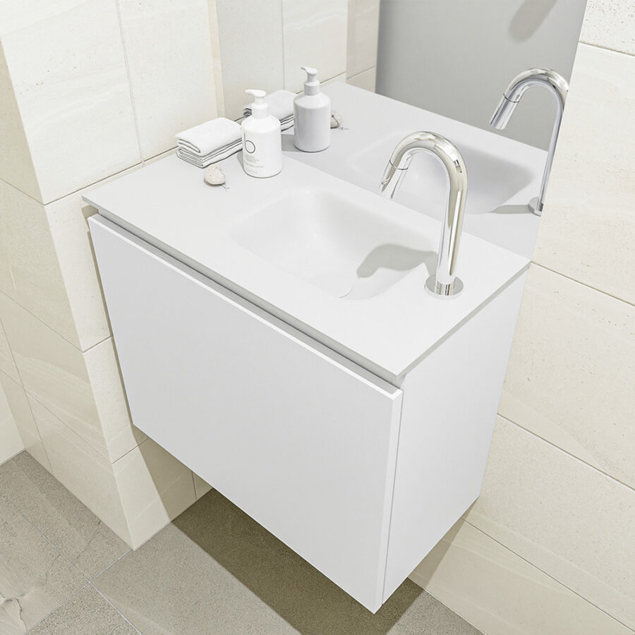 MONDIAZ OLAN 60cm toiletmeubel talc. LEX wastafel talc positie rechts. Met 1 kraangat - Afbeelding 2