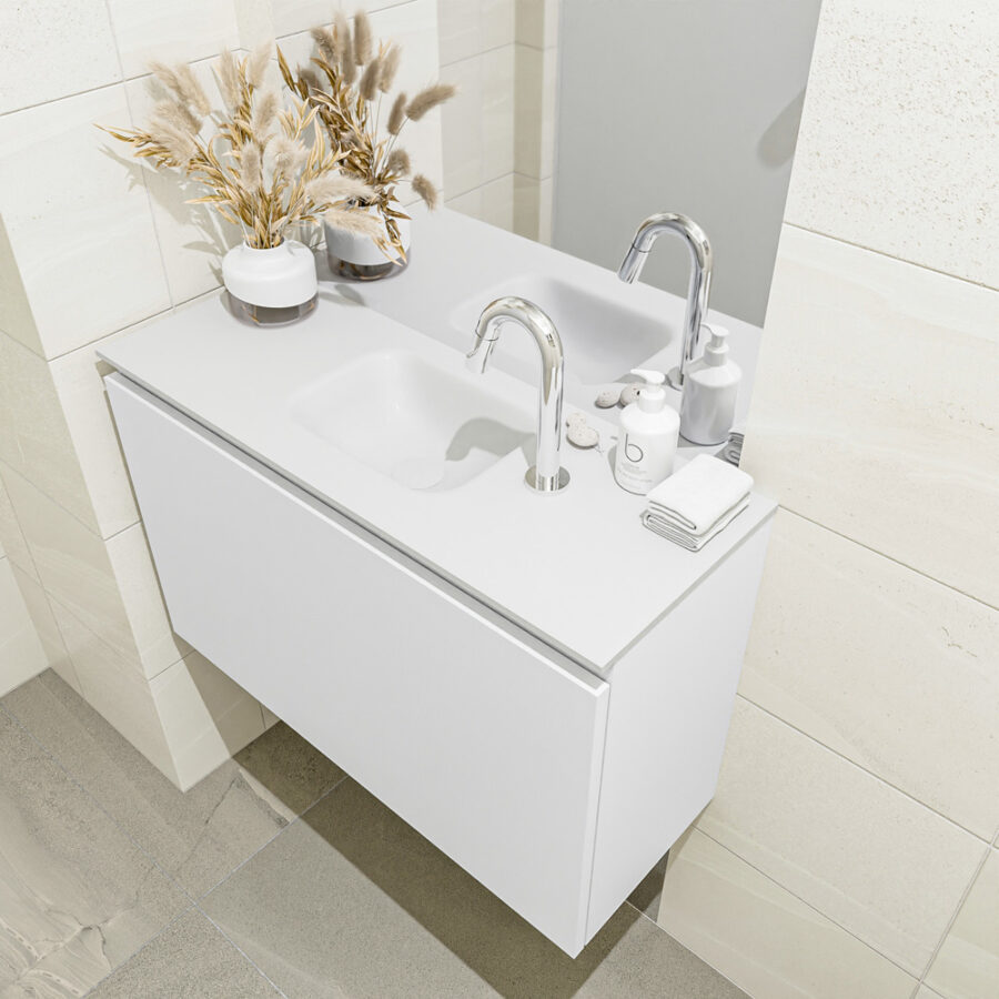 MONDIAZ OLAN 80cm toiletmeubel talc. LEX wastafel talc positie midden. Met 1 kraangat - Afbeelding 2