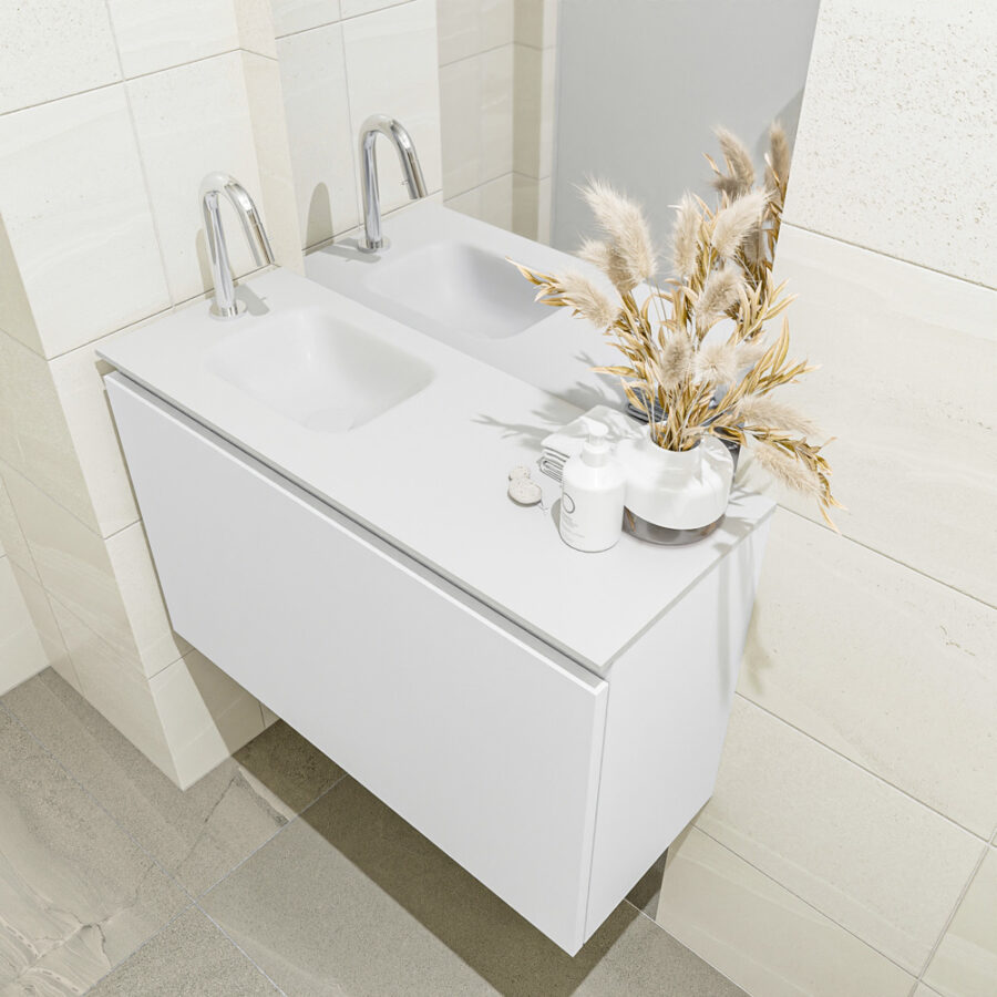 MONDIAZ OLAN 80cm toiletmeubel talc. LEX wastafel talc positie links. Met 1 kraangat - Afbeelding 2