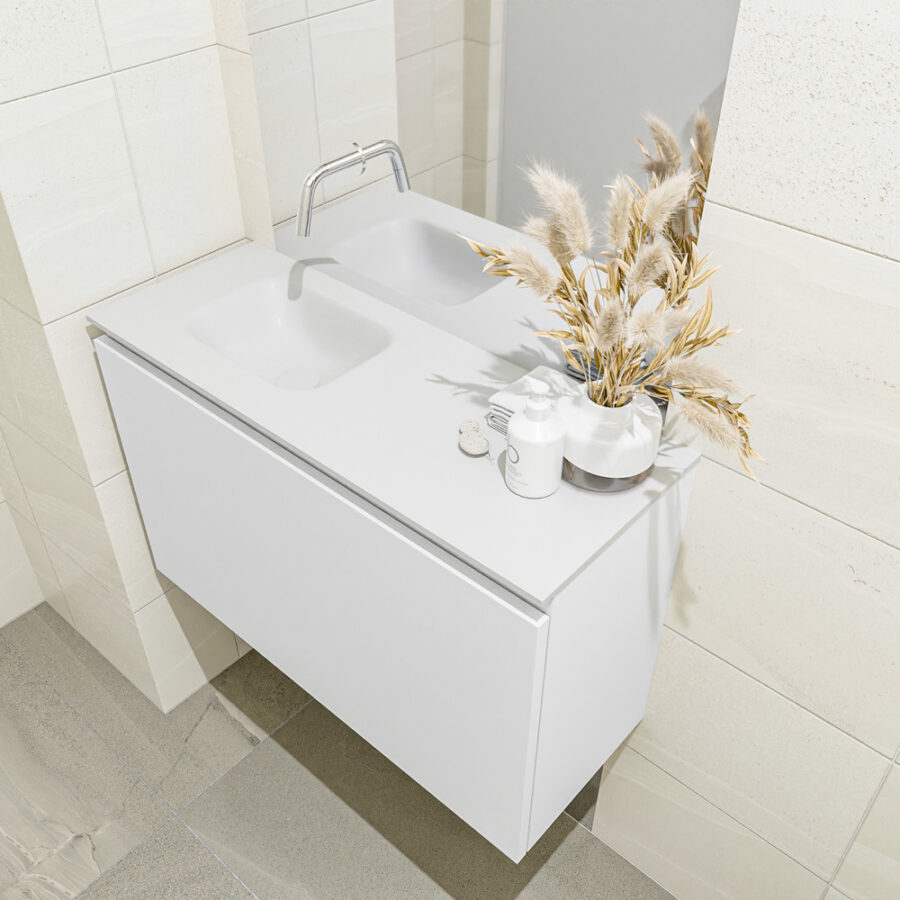 MONDIAZ OLAN 80cm toiletmeubel talc. LEX wastafel talc positie links. Zonder kraangat - Afbeelding 2