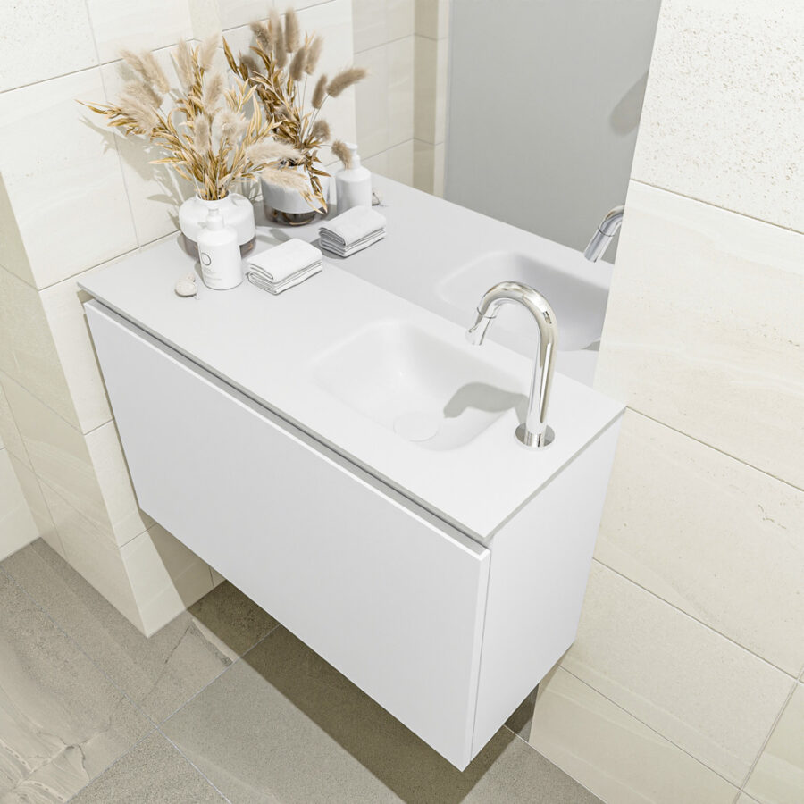MONDIAZ OLAN 80cm toiletmeubel talc. LEX wastafel talc positie rechts. Met 1 kraangat - Afbeelding 2