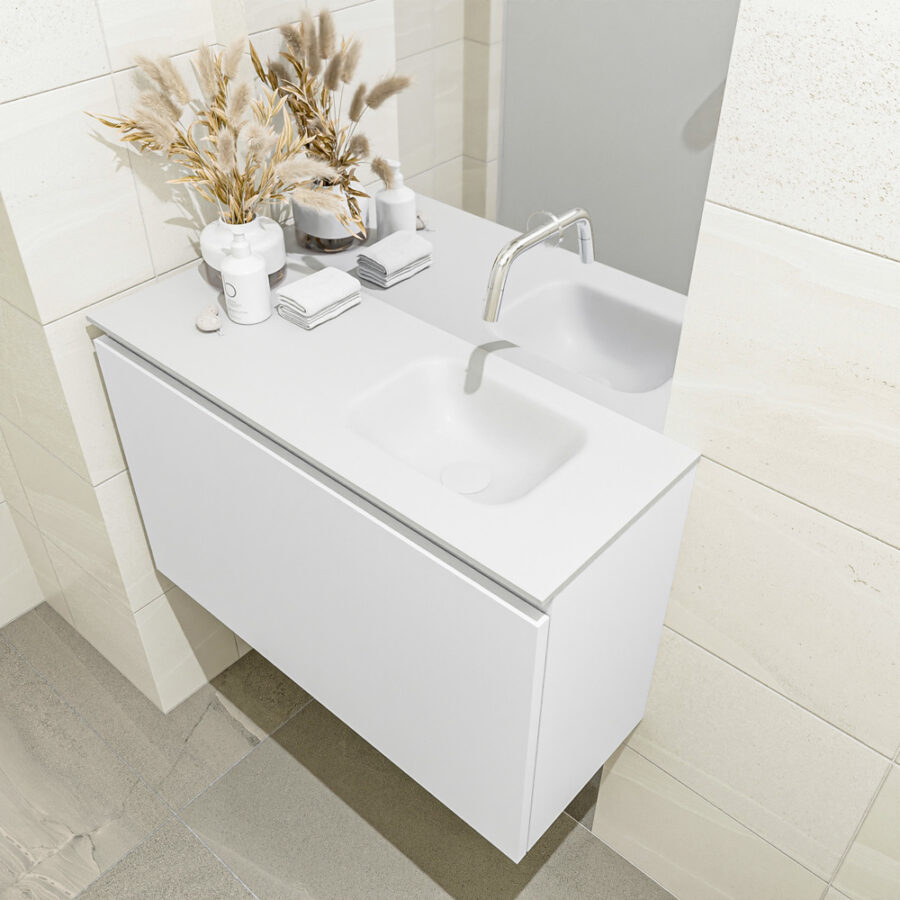 MONDIAZ OLAN 80cm toiletmeubel talc. LEX wastafel talc positie rechts. Zonder kraangat - Afbeelding 2