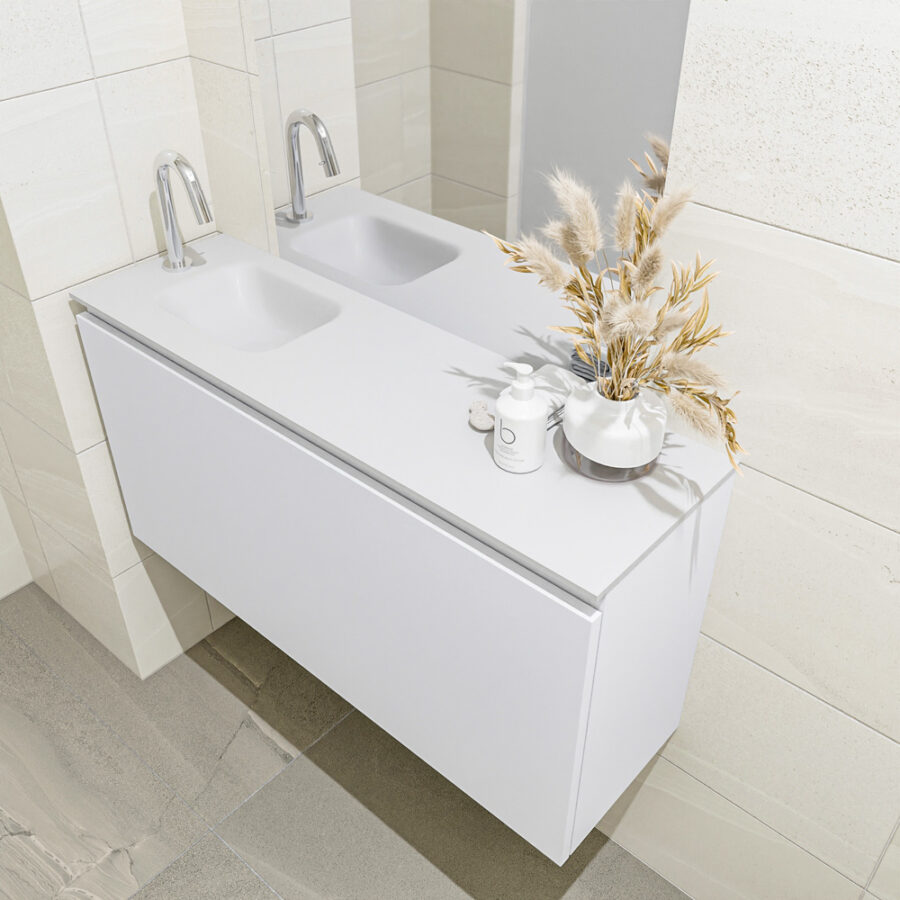 MONDIAZ OLAN 100cm toiletmeubel talc. LEX wastafel talc positie links. Met 1 kraangat - Afbeelding 2