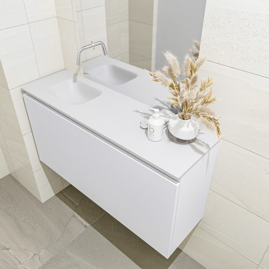 MONDIAZ OLAN 100cm toiletmeubel talc. LEX wastafel talc positie links. Zonder kraangat - Afbeelding 2