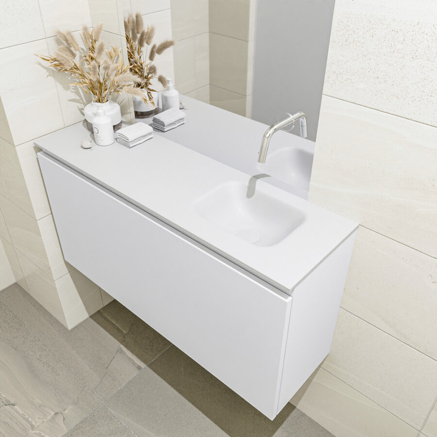 MONDIAZ OLAN 100cm toiletmeubel talc. LEX wastafel talc positie rechts. Zonder kraangat - Afbeelding 2