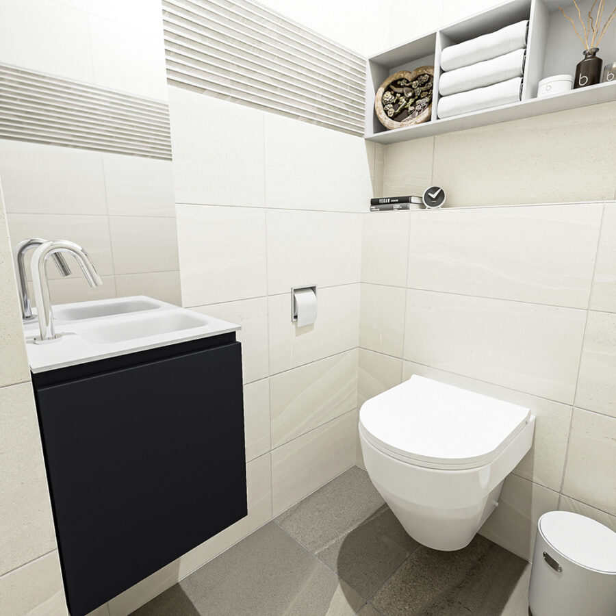 MONDIAZ OLAN 40cm toiletmeubel urban. LEX wastafel talc positie rechts. Met 1 kraangat