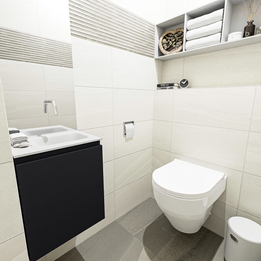 MONDIAZ OLAN 40cm toiletmeubel urban. LEX wastafel talc positie rechts. Zonder kraangat